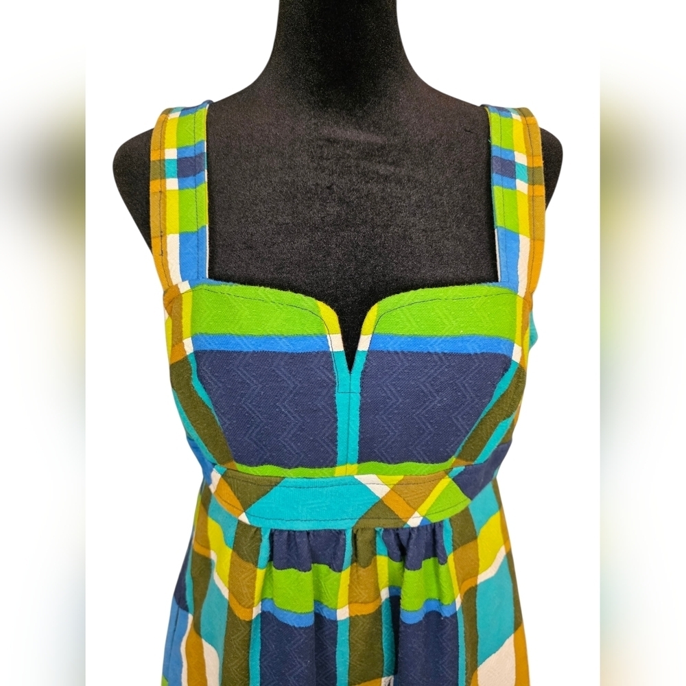 Trina Turk Retro Plaid Jacquard Sweetheart Neckline Fit-and-Flare Midi Dress 6 - Picture 3 of 16